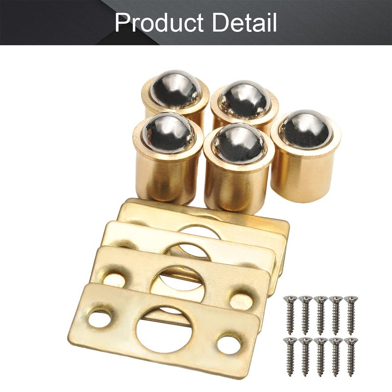 MroMax 5Pcs Closet Door Ball Catch Brass Electroplating 0.49" Diameter Bearing Door Catch 12.5x18.5mm (DXH) with Strike Plate Furniture Fitting for Cabinet Closet Drawer - Image 4